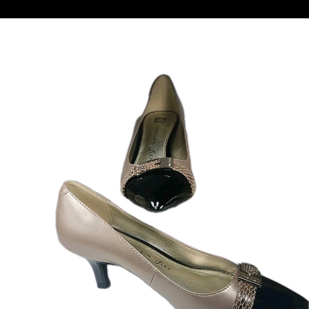 Anne Klein Iflex Heel Women Sz6.5 M Brn Herringbone Buckle SlipOn Y2k Office[6B